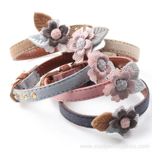 Friendly Solid Cute Leather Pet Dog Flower Collar